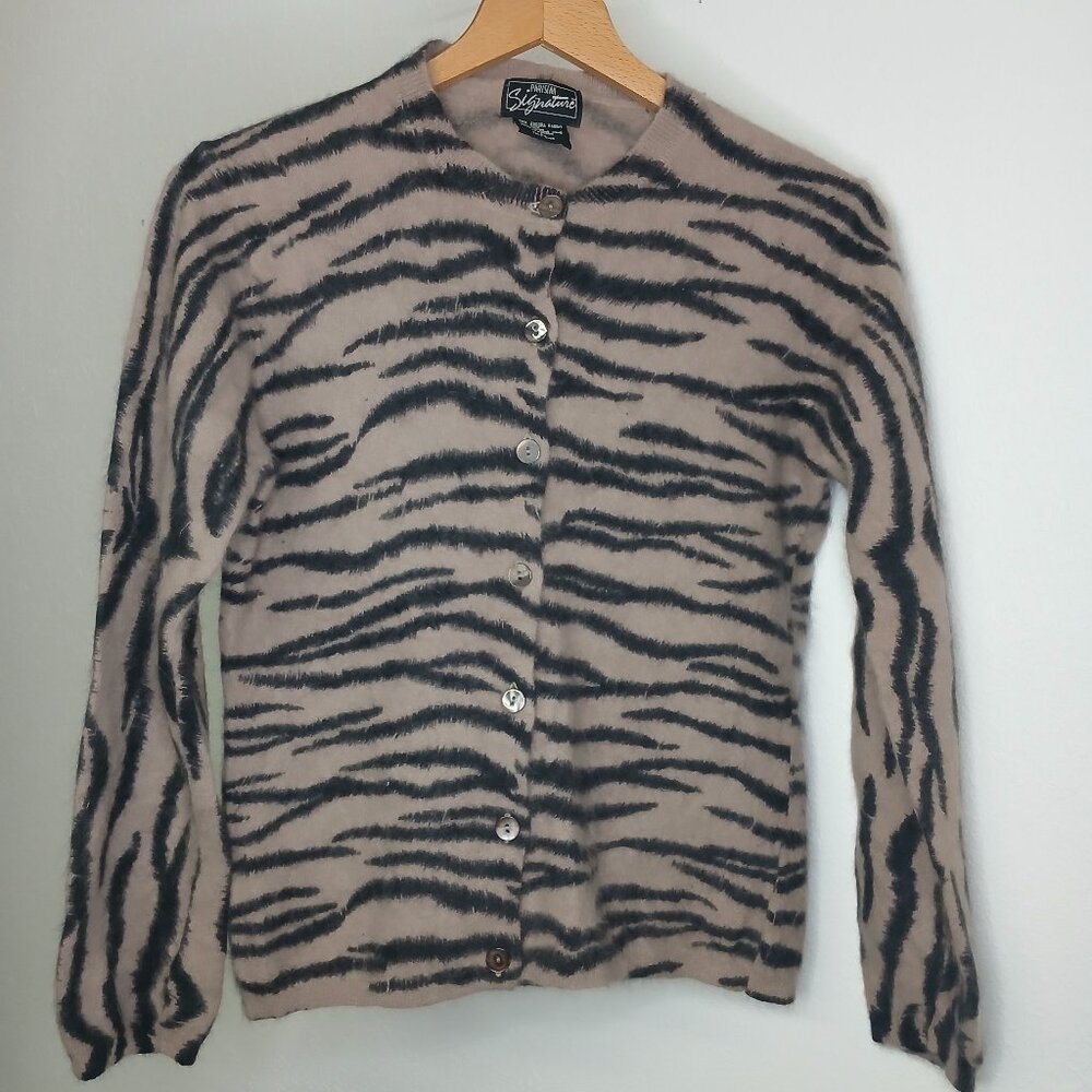 UEC Parisian Signature Animal Print Angora Button up cardigan Sweater sz Large